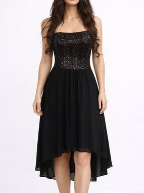 Ella Moss Anita Black Sequin Strapless High Low Dress NWT Size L